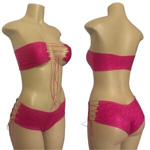 Hot Pink Lace-Up booty shorts  Set - sexy stripper exotic Dancewear
